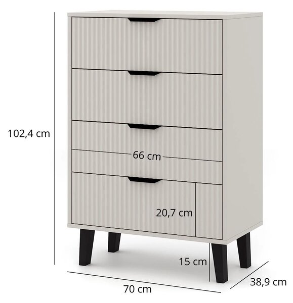 Comoda cu sertare inalta BORG, casmir, PAL laminat, 70x39x103 cm