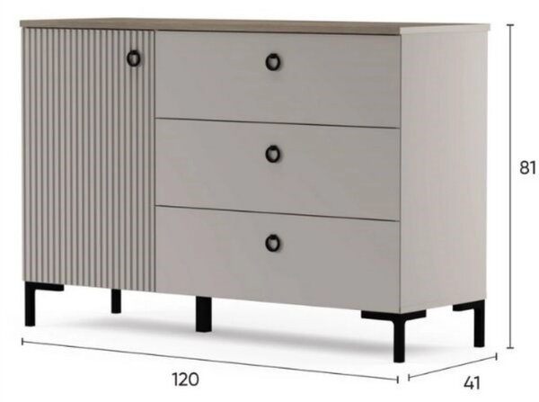 Comoda pentru living DOMINICA, grej/stejar, PAL laminat, 120x41x81 cm