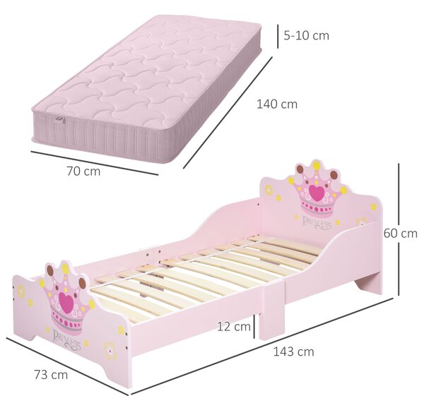 HOMCOM Pat Copii Siguranță Margini Înalte, 6 Picioare Lemn, pentru 3-6 Ani, 143x73x60cm, Roz | Aosom Romania