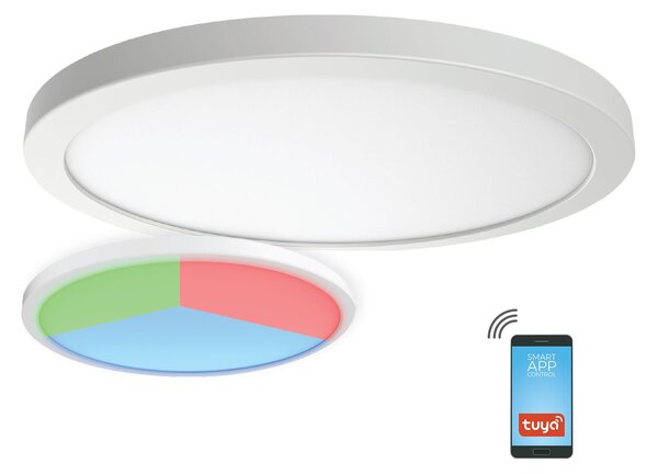 Plafoniera LED Smart Klausen Nebula 18W, 1300 lm, Diametru 22.5 cm, Inaltime 1.7 cm, Dimabila RGB, Temperatura 3000-6500K, Design Modern Alb