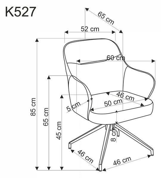Scaun rotativ K527, gri/negru, stofa clasica/piele ecologica/metal, 60