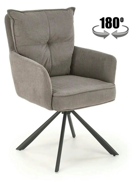 Scaun rotativ K528, gri/negru, stofa catifelata/metal, 60x67x90 cm