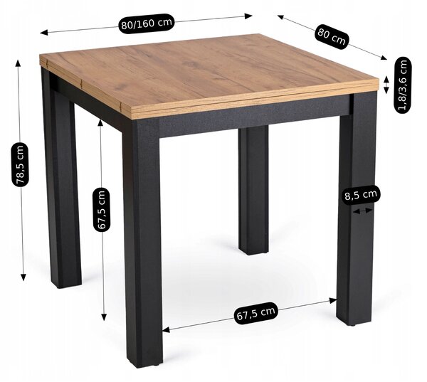 Masă sufragerie extensibilă Menores (stejar craft auriu + negru) (pentru 4-6 persoane). 1119034