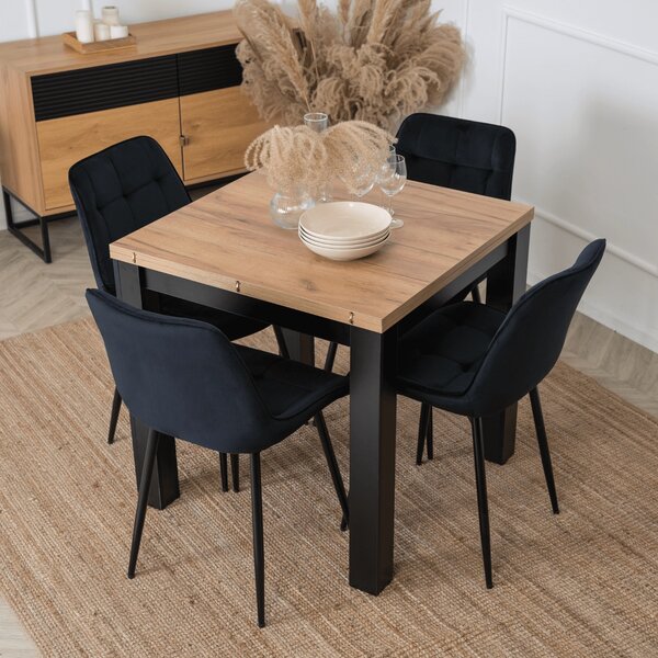 Masă sufragerie extensibilă Menores (stejar craft auriu + negru) (pentru 4-6 persoane). 1119034