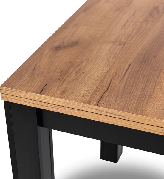 Masă sufragerie extensibilă Menores (stejar craft auriu + negru) (pentru 4-6 persoane). 1119034
