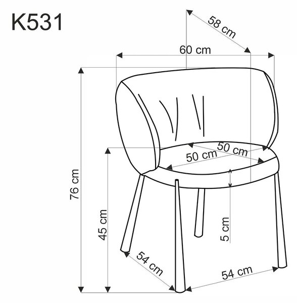 Scaun K531, galben mustar/negru, stofa catifelata/metal, 60x58x76 cm