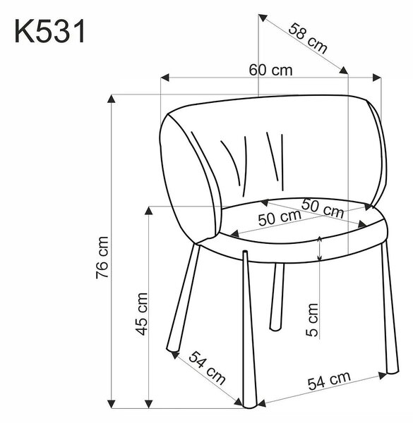 Scaun K531, bej/negru, stofa catifelata/metal, 60x58x76 cm