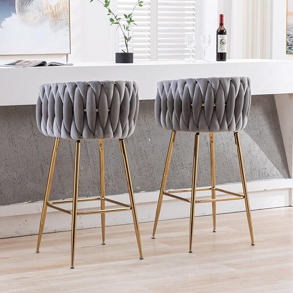 Scaun Bar KJC365 Gri & Picioare Aurii