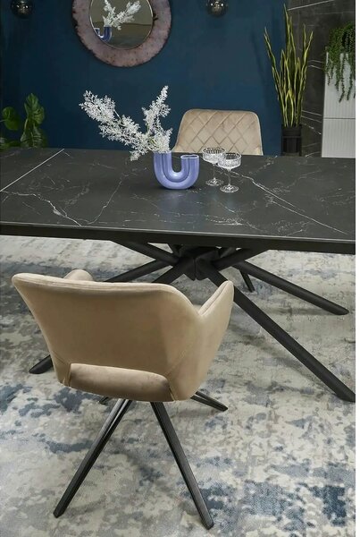 Scaun rotativ K535, bej/negru, stofa catifelata/metal, 57x60x86 cm
