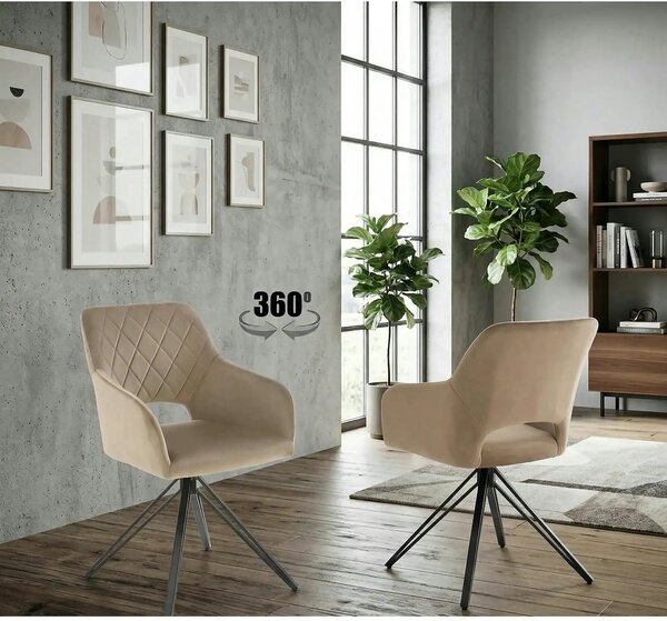 Scaun rotativ K535, bej/negru, stofa catifelata/metal, 57x60x86 cm