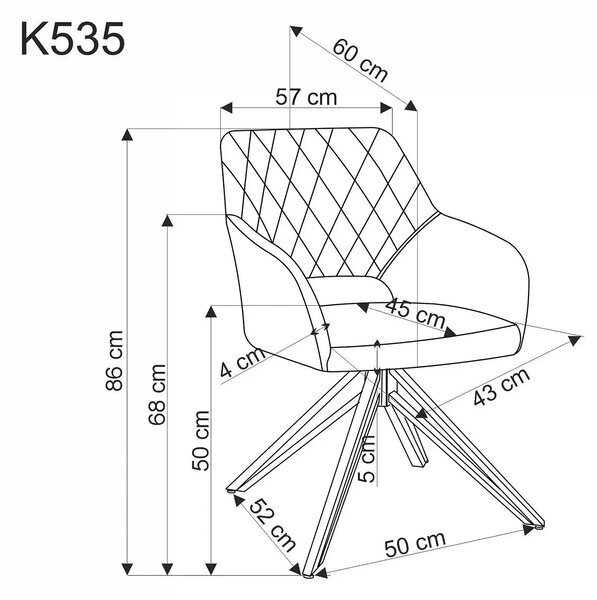 Scaun rotativ K535, bej/negru, stofa catifelata/metal, 57x60x86 cm