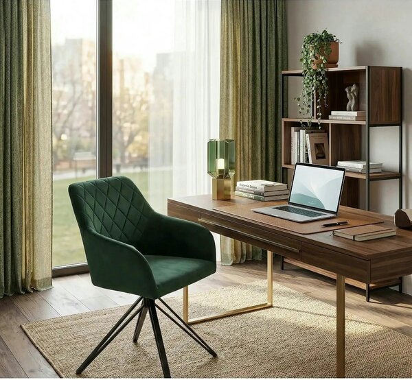 Scaun rotativ K535, verde inchis/negru, stofa catifelata/metal, 57x60x