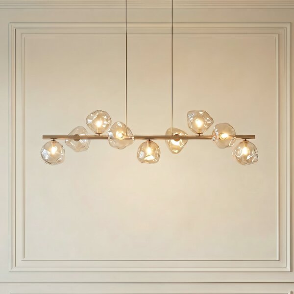 TK Lighting Lampă suspendată Lava, bej, cu 9 becuri, sticlă, lungime 116 cm, G9, reglabil, Bej, Camera de zi / sufragerie, Sticlă