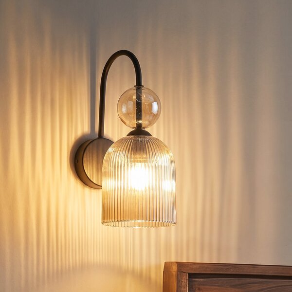 TK Lighting Aplică de perete Sophia, culoare coniac/negru, sticlă, înălțime 33,5 cm, E14, reglabil, Gri, Camera de zi / sufragerie, Sticlă