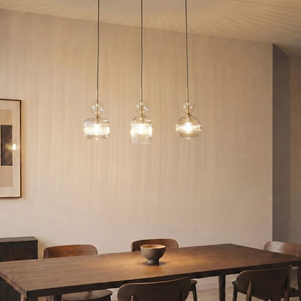 TK Lighting Lampă suspendată Sophia, cu 3 becuri, 65 cm, coniac/negru, E14, reglabil, Gri, Camera de zi / sufragerie, Sticlă