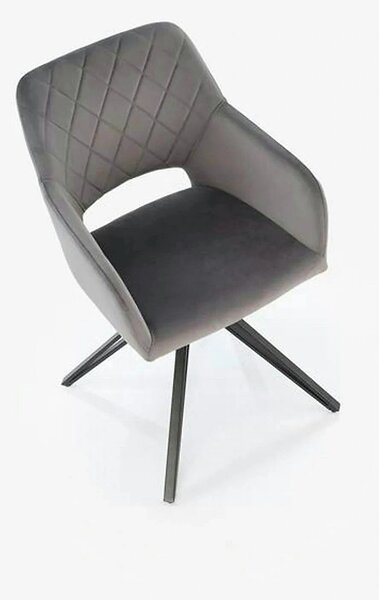 Scaun rotativ K535, gri/negru, stofa catifelata/metal, 57x60x86 cm