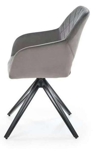 Scaun rotativ K535, gri/negru, stofa catifelata/metal, 57x60x86 cm