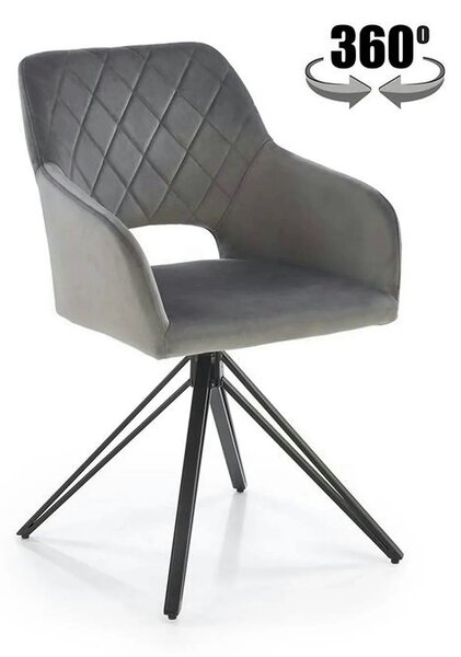 Scaun rotativ K535, gri/negru, stofa catifelata/metal, 57x60x86 cm