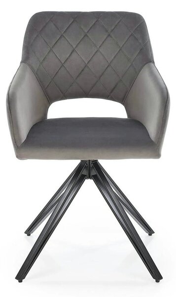 Scaun rotativ K535, gri/negru, stofa catifelata/metal, 57x60x86 cm