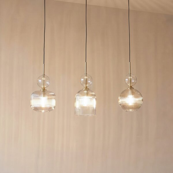 TK Lighting Lampă suspendată Sophia, cu 3 becuri, 65 cm, coniac/negru, E14, reglabil, Gri, Camera de zi / sufragerie, Sticlă