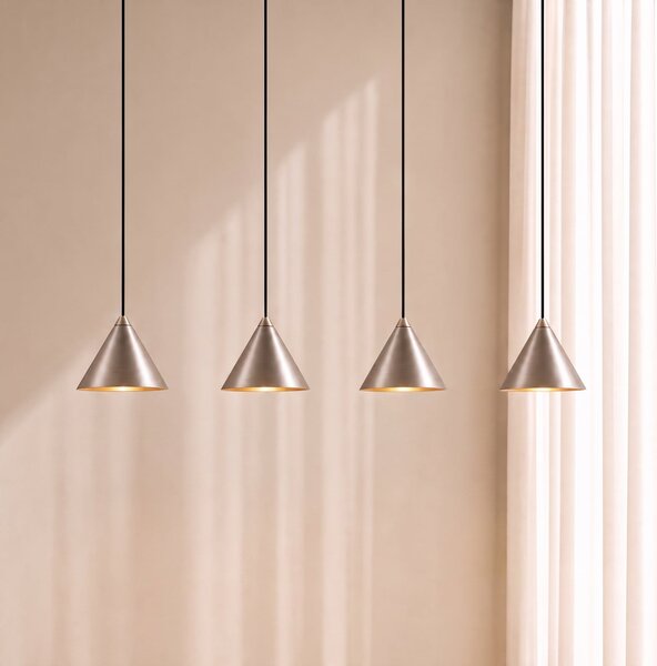 Lucande Lampă suspendată LED Rhodes, cu 4 becuri, nichel, 82 cm, reglabil, Metalic, Camera de zi / sufragerie, Metal, Modern