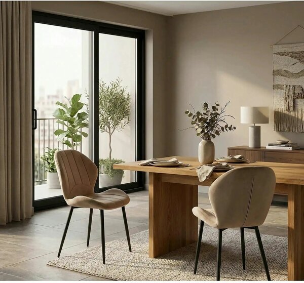 Scaun K538, bej/negru, stofa catifelata/metal, 48x57x85 cm