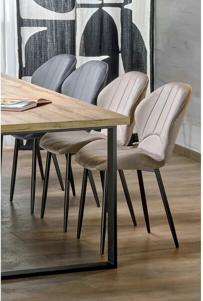 Scaun K538, bej/negru, stofa catifelata/metal, 48x57x85 cm