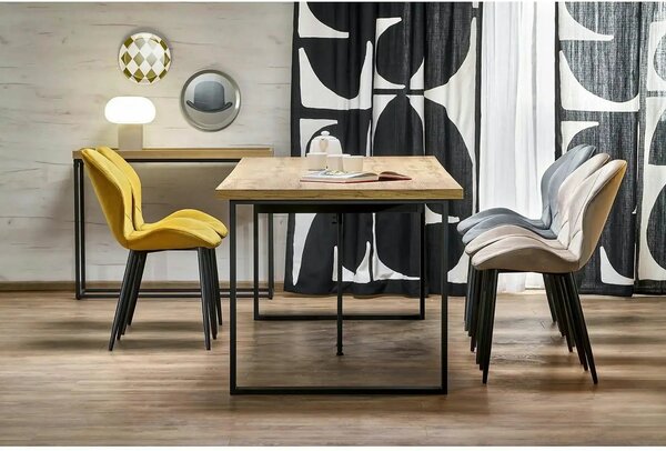 Scaun K538, galben mustar/negru, stofa catifelata/metal, 48x57x85 cm