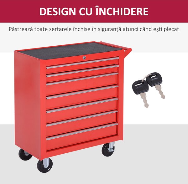 DURHAND Cărucior de unelte, 2 sertare mici și 5 sertare mari, oțel, până la 150 kg, 69 x 33 x 75 cm, roșu | Aosom Romania