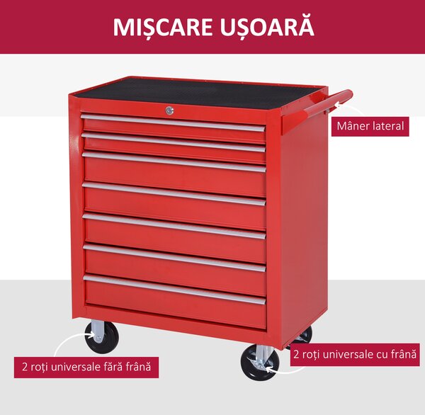 DURHAND Cărucior de unelte, 2 sertare mici și 5 sertare mari, oțel, până la 150 kg, 69 x 33 x 75 cm, roșu | Aosom Romania