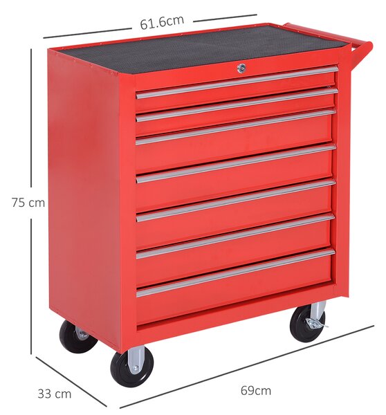 DURHAND Cărucior de unelte, 2 sertare mici și 5 sertare mari, oțel, până la 150 kg, 69 x 33 x 75 cm, roșu | Aosom Romania