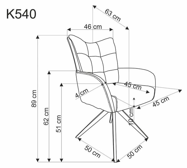 Scaun rotativ K540, bej/negru, stofa/metal, 60x63x89 cm