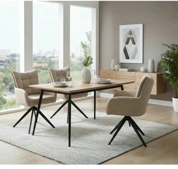 Scaun rotativ K540, bej/negru, stofa/metal, 60x63x89 cm