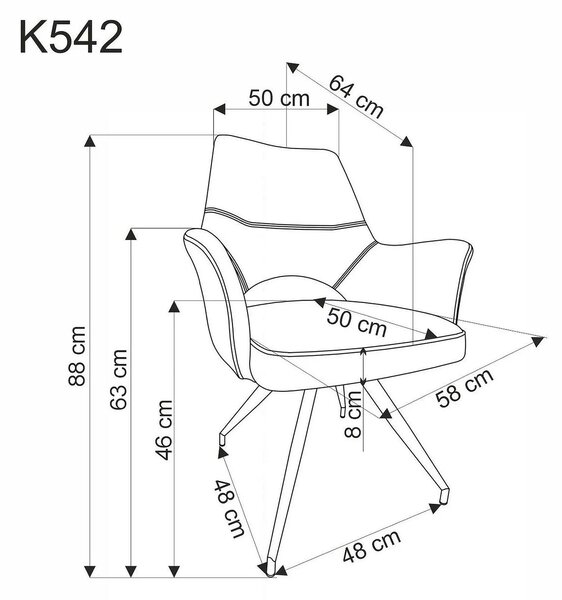 Scaun rotativ K542, verde/negru, stofa clasica/metal, 58x64x88 cm