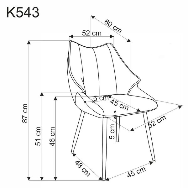 Scaun bej tapitat K543, stofa clasica/metal, 55x60x87 cm