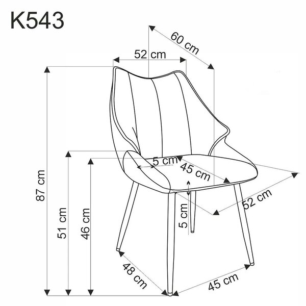 Scaun K543, gri/negru, stofa clasica/metal, 55x60x87 cm