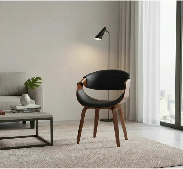 Scaun picioare lemn K544, negru/nuc, piele ecologica/placaj, 55x55x77