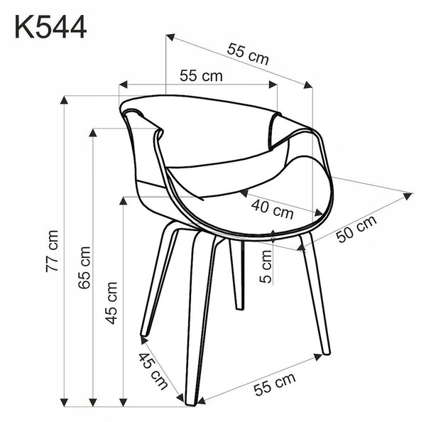 Scaun picioare lemn K544, negru/nuc, piele ecologica/placaj, 55x55x77