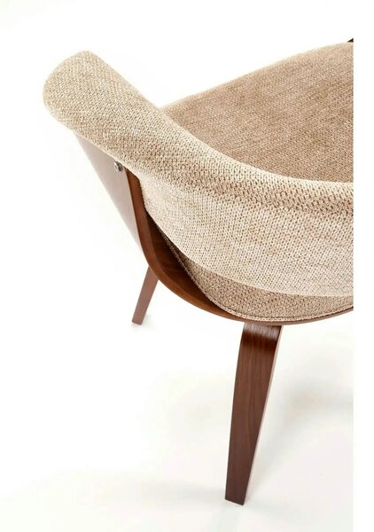 Scaun scandinav tapitat K545, bej/nuc, stofa clasica/placaj, 63x53x83