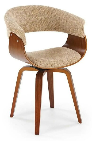 Scaun scandinav tapitat K545, bej/nuc, stofa clasica/placaj, 63x53x83