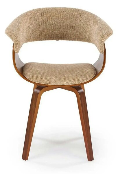 Scaun scandinav tapitat K545, bej/nuc, stofa clasica/placaj, 63x53x83