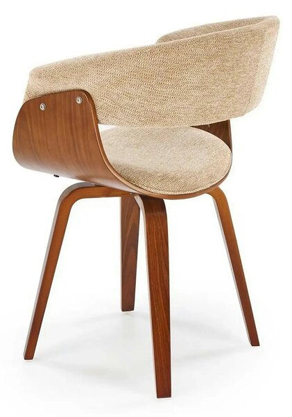 Scaun scandinav tapitat K545, bej/nuc, stofa clasica/placaj, 63x53x83