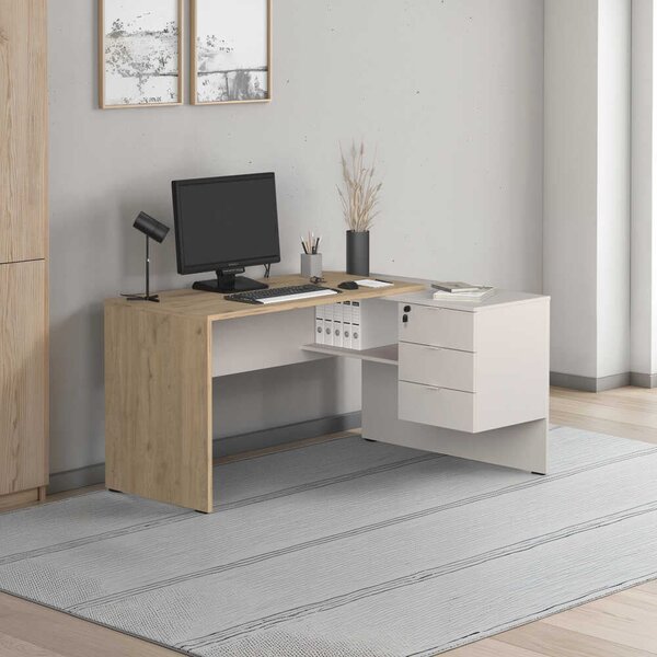 Birou Adore Madrid cu 3 sertare, Stejar, 140x75x107 cm