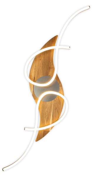 Elobra Plafonieră LED Panama curbată, stejar/nichel, lungime 128 cm, reglabil, Lemn, Camera de zi / sufragerie, Lemn, Modern