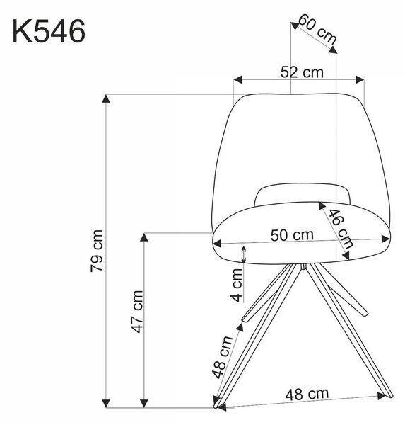 Scaun rotativ K546, galben mustar/negru, panza/metal, 52x60x79 cm