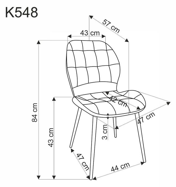 Scaun K548, gri/negru, stofa clasica/metal, 47x55x84 cm