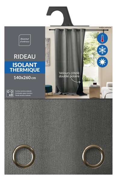 Draperie gri antracit termoizolantă din catifea reiată 140x260 cm Madison – douceur d'intérieur