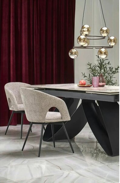 Scaun rotativ K550, bej/negru, stofa clasica/metal, 57x57x78 cm