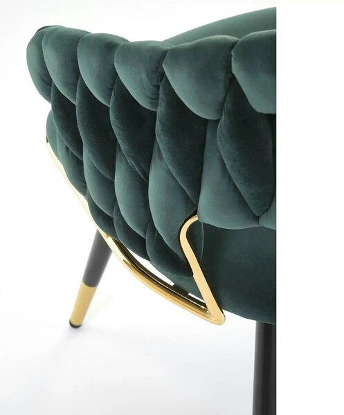 Scaun K551, verde inchis/negru/auriu, stofa catifelata/metal, 62x58x85