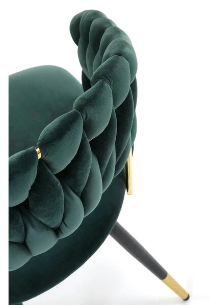 Scaun K551, verde inchis/negru/auriu, stofa catifelata/metal, 62x58x85